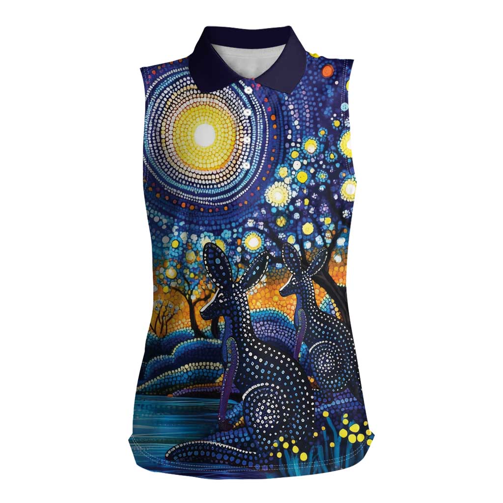 Australian Night Sky Landscape Women Sleeveless Polo Shirt Aboriginal Dreamtime Story
