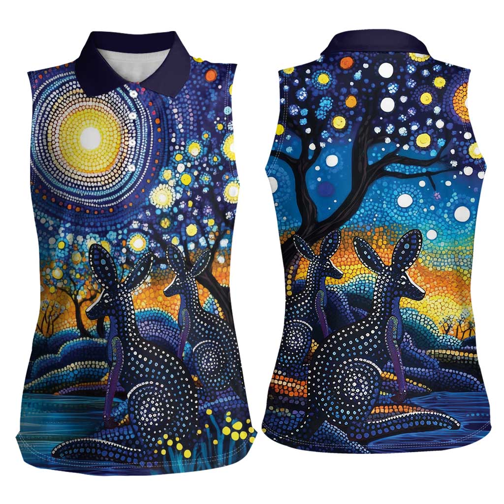 Australian Night Sky Landscape Women Sleeveless Polo Shirt Aboriginal Dreamtime Story