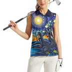 Australian Night Sky Landscape Women Sleeveless Polo Shirt Aboriginal Dreamtime Story
