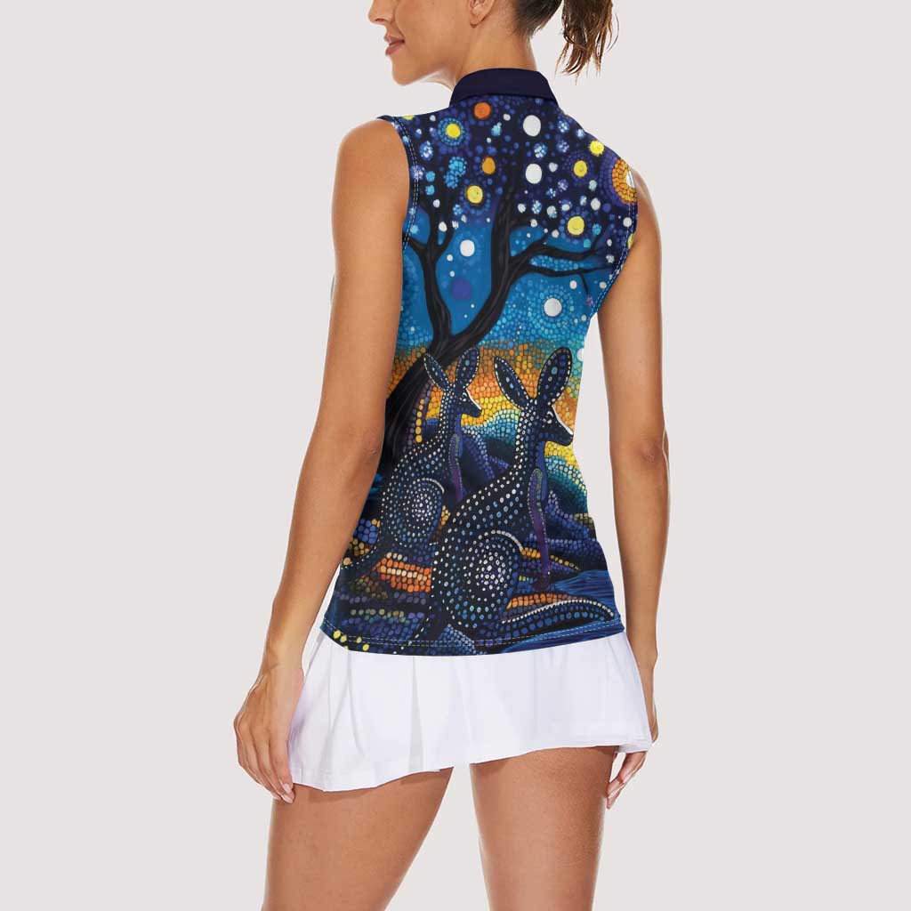 Australian Night Sky Landscape Women Sleeveless Polo Shirt Aboriginal Dreamtime Story