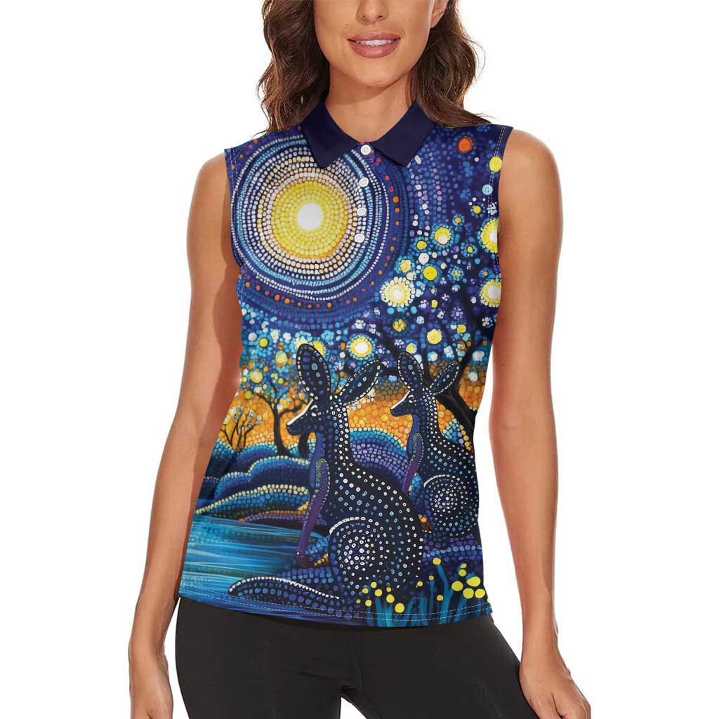 Australian Night Sky Landscape Women Sleeveless Polo Shirt Aboriginal Dreamtime Story