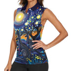 Australian Night Sky Landscape Women Sleeveless Polo Shirt Aboriginal Dreamtime Story