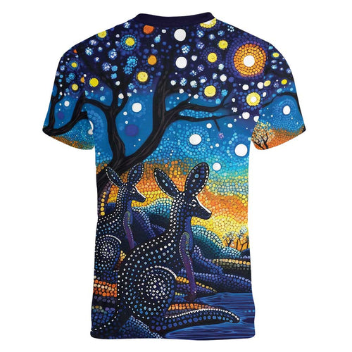 Australian Night Sky Landscape Women V-Neck T-Shirt Aboriginal Dreamtime Story