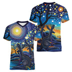 Australian Night Sky Landscape Women V-Neck T-Shirt Aboriginal Dreamtime Story