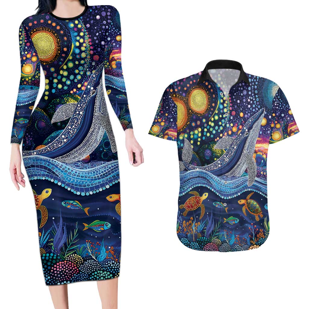 Heal Country Heal Our Nation Aboriginal Dreamtime Couples Matching Long Sleeve Bodycon Dress and Hawaiian Shirt