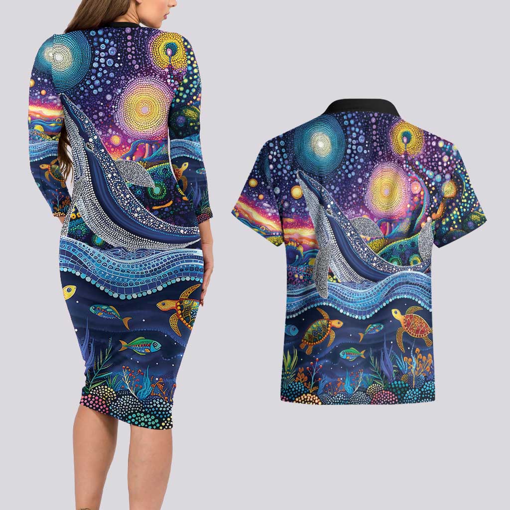 Heal Country Heal Our Nation Aboriginal Dreamtime Couples Matching Long Sleeve Bodycon Dress and Hawaiian Shirt