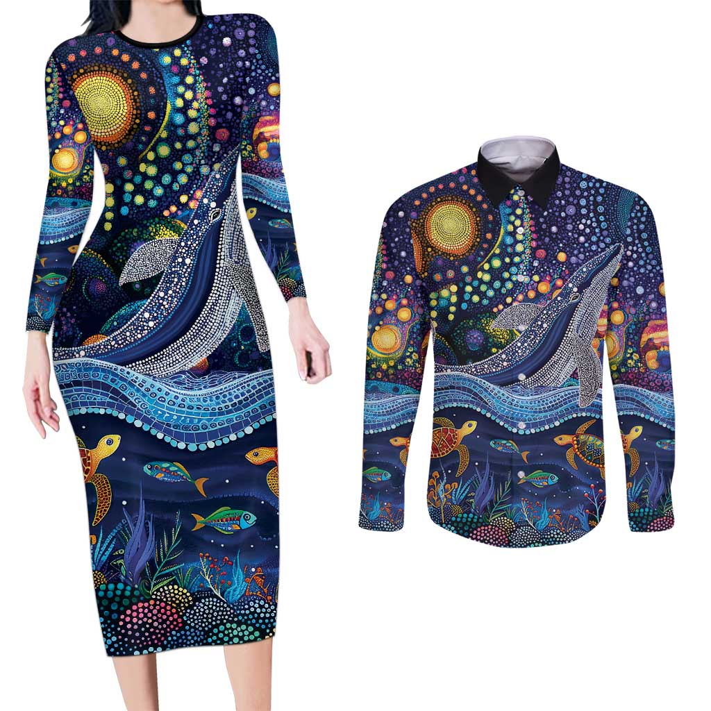 Heal Country Heal Our Nation Aboriginal Dreamtime Couples Matching Long Sleeve Bodycon Dress and Long Sleeve Button Shirt
