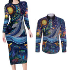 Heal Country Heal Our Nation Aboriginal Dreamtime Couples Matching Long Sleeve Bodycon Dress and Long Sleeve Button Shirt