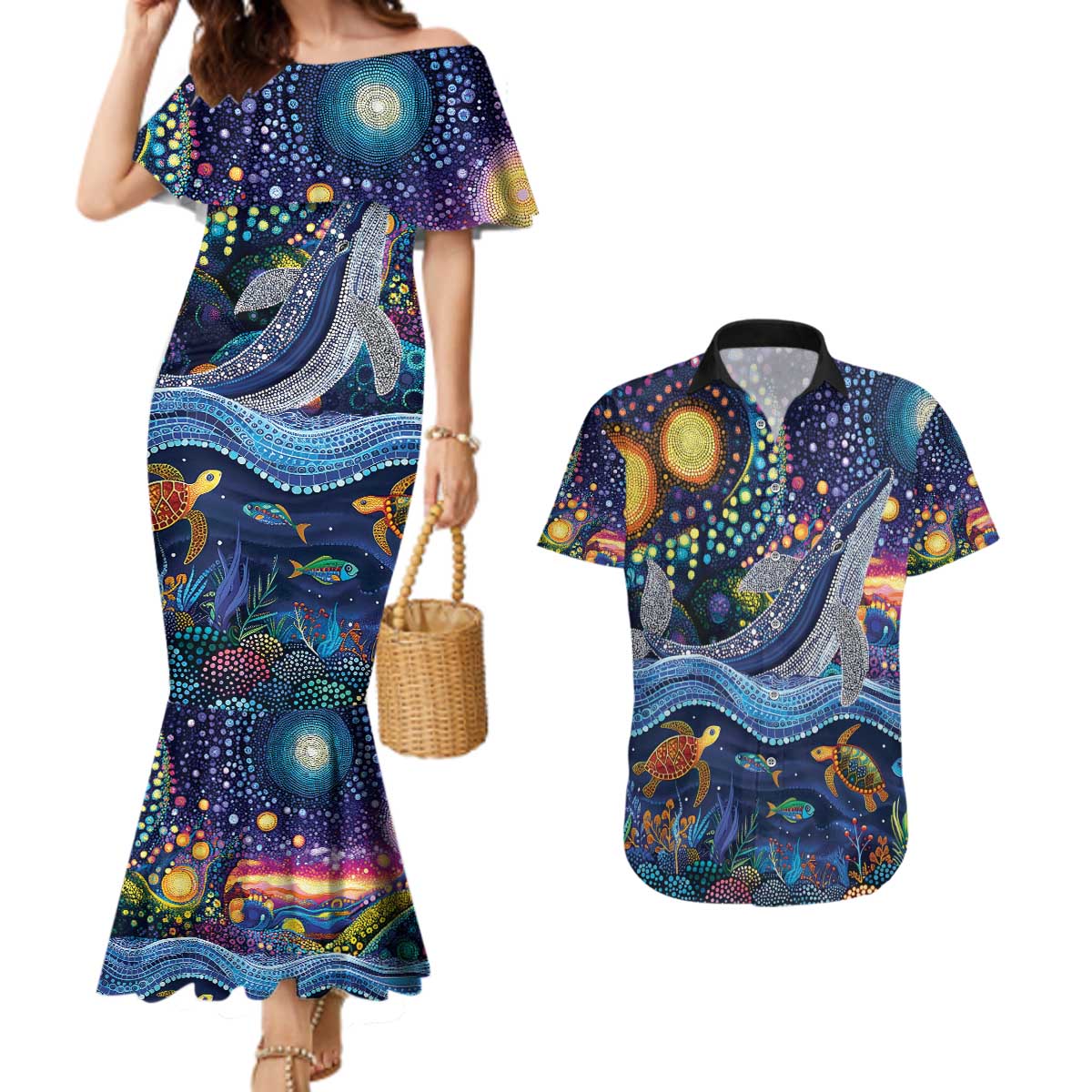 Heal Country Heal Our Nation Aboriginal Dreamtime Couples Matching Mermaid Dress and Hawaiian Shirt
