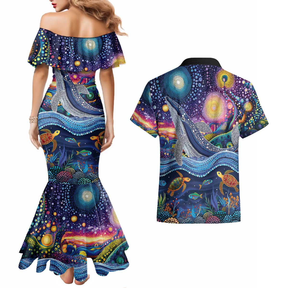 Heal Country Heal Our Nation Aboriginal Dreamtime Couples Matching Mermaid Dress and Hawaiian Shirt