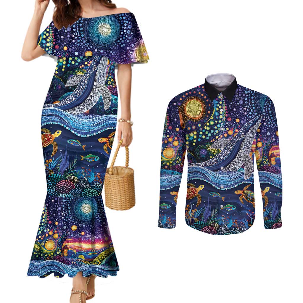 Heal Country Heal Our Nation Aboriginal Dreamtime Couples Matching Mermaid Dress and Long Sleeve Button Shirt