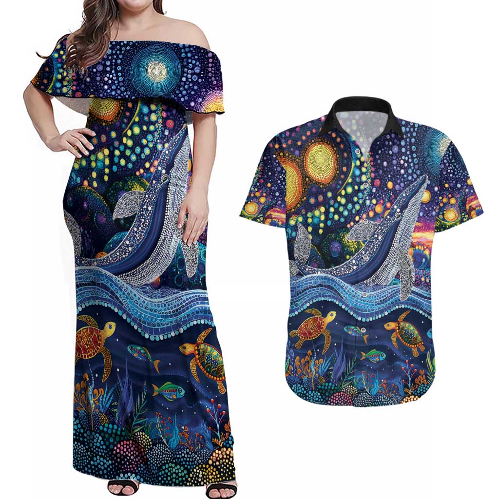 Heal Country Heal Our Nation Aboriginal Dreamtime Couples Matching Off Shoulder Maxi Dress and Hawaiian Shirt