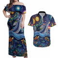 Heal Country Heal Our Nation Aboriginal Dreamtime Couples Matching Off Shoulder Maxi Dress and Hawaiian Shirt