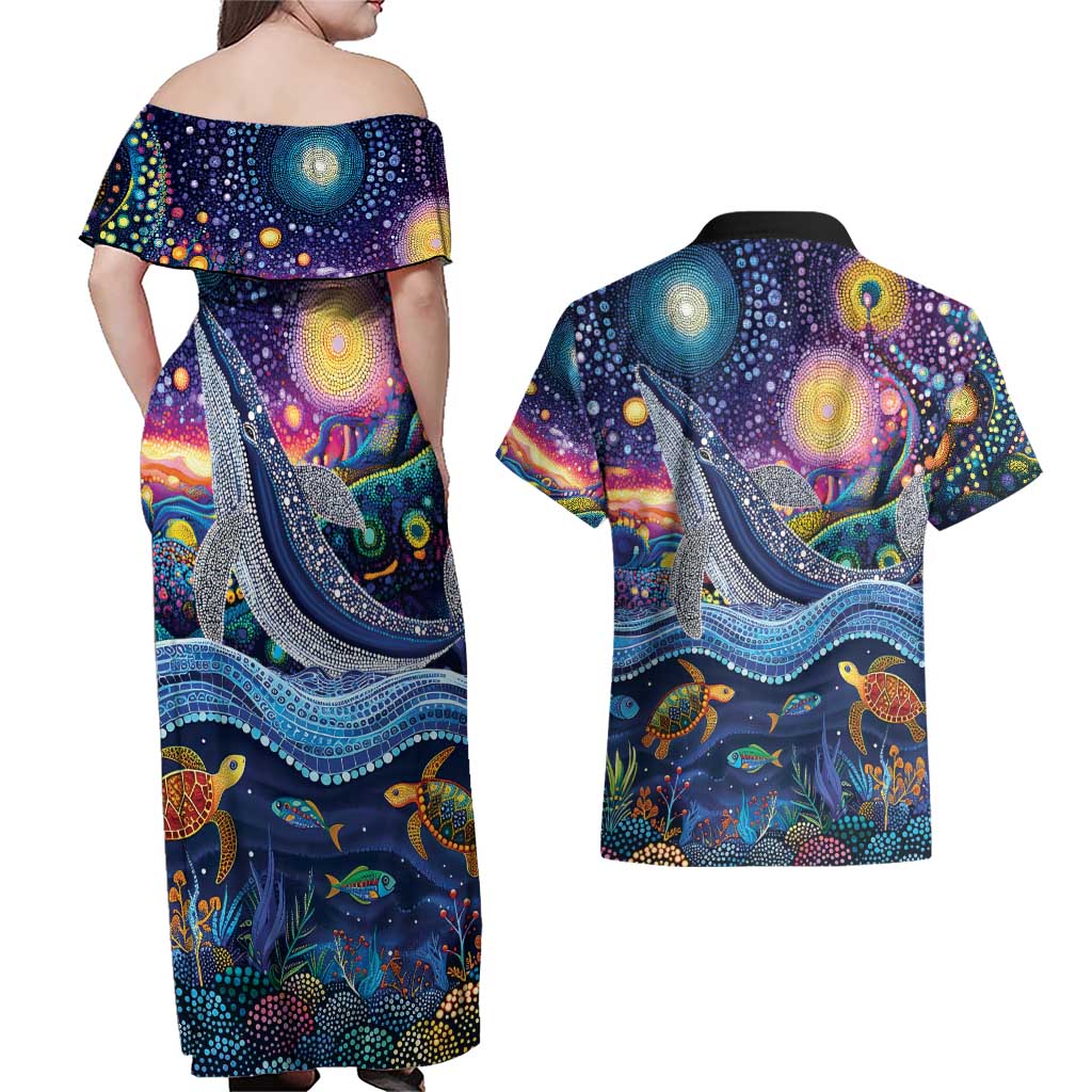 Heal Country Heal Our Nation Aboriginal Dreamtime Couples Matching Off Shoulder Maxi Dress and Hawaiian Shirt