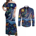 Heal Country Heal Our Nation Aboriginal Dreamtime Couples Matching Off Shoulder Maxi Dress and Long Sleeve Button Shirt