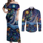 Heal Country Heal Our Nation Aboriginal Dreamtime Couples Matching Off Shoulder Maxi Dress and Long Sleeve Button Shirt