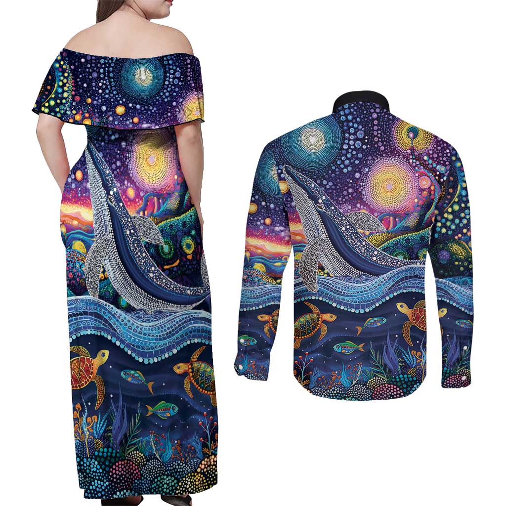 Heal Country Heal Our Nation Aboriginal Dreamtime Couples Matching Off Shoulder Maxi Dress and Long Sleeve Button Shirt