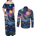 Heal Country Heal Our Nation Aboriginal Dreamtime Couples Matching Off Shoulder Maxi Dress and Long Sleeve Button Shirt