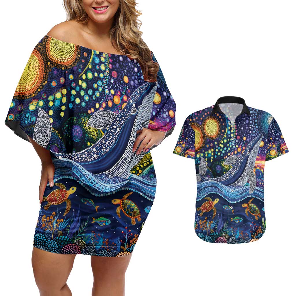 Heal Country Heal Our Nation Aboriginal Dreamtime Couples Matching Off Shoulder Short Dress and Hawaiian Shirt