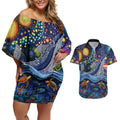 Heal Country Heal Our Nation Aboriginal Dreamtime Couples Matching Off Shoulder Short Dress and Hawaiian Shirt