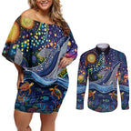 Heal Country Heal Our Nation Aboriginal Dreamtime Couples Matching Off Shoulder Short Dress and Long Sleeve Button Shirt