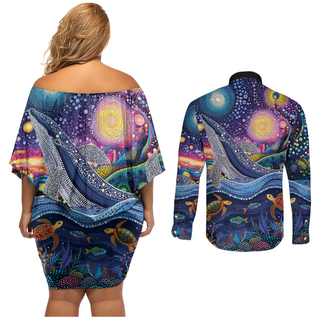 Heal Country Heal Our Nation Aboriginal Dreamtime Couples Matching Off Shoulder Short Dress and Long Sleeve Button Shirt
