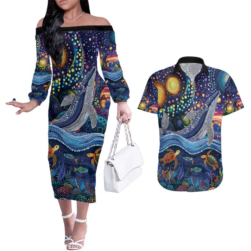 Heal Country Heal Our Nation Aboriginal Dreamtime Couples Matching Off The Shoulder Long Sleeve Dress and Hawaiian Shirt