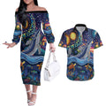 Heal Country Heal Our Nation Aboriginal Dreamtime Couples Matching Off The Shoulder Long Sleeve Dress and Hawaiian Shirt