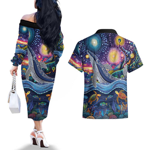 Heal Country Heal Our Nation Aboriginal Dreamtime Couples Matching Off The Shoulder Long Sleeve Dress and Hawaiian Shirt