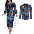 Heal Country Heal Our Nation Aboriginal Dreamtime Couples Matching Off The Shoulder Long Sleeve Dress and Long Sleeve Button Shirt