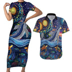 Heal Country Heal Our Nation Aboriginal Dreamtime Couples Matching Short Sleeve Bodycon Dress and Hawaiian Shirt