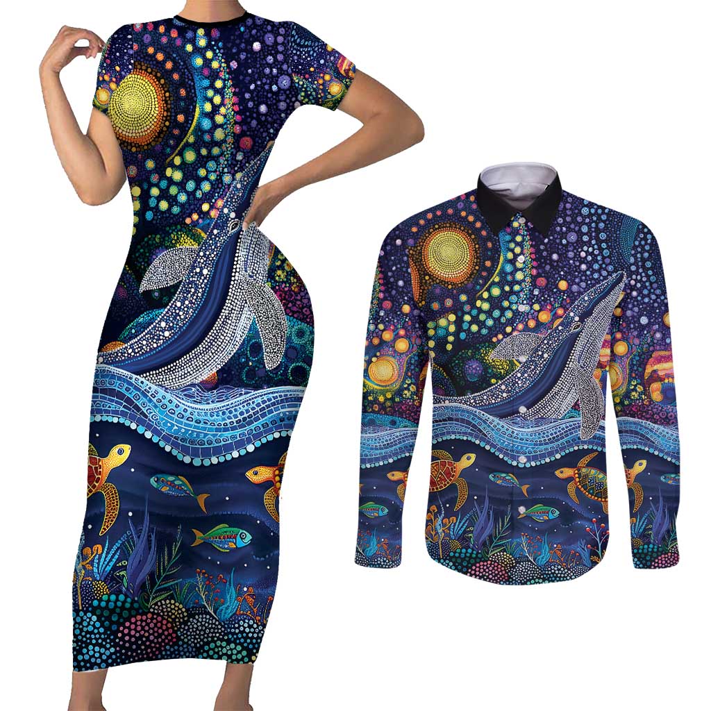 Heal Country Heal Our Nation Aboriginal Dreamtime Couples Matching Short Sleeve Bodycon Dress and Long Sleeve Button Shirt