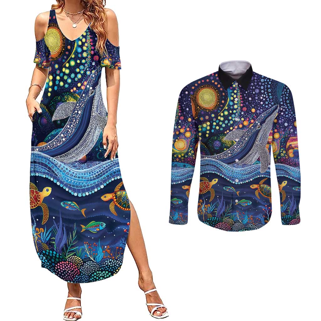 Heal Country Heal Our Nation Aboriginal Dreamtime Couples Matching Summer Maxi Dress and Long Sleeve Button Shirt