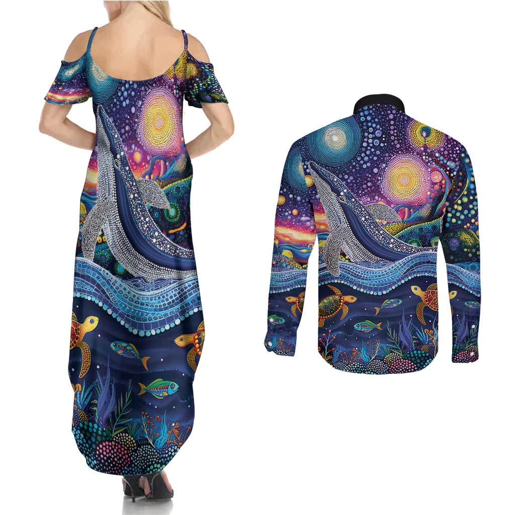 Heal Country Heal Our Nation Aboriginal Dreamtime Couples Matching Summer Maxi Dress and Long Sleeve Button Shirt