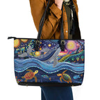 Heal Country Heal Our Nation Aboriginal Dreamtime Leather Tote Bag