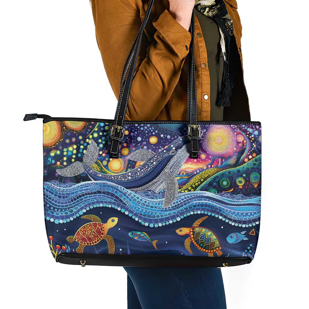 Heal Country Heal Our Nation Aboriginal Dreamtime Leather Tote Bag