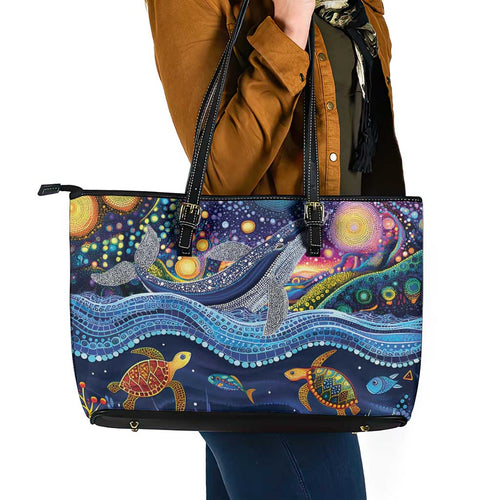 Heal Country Heal Our Nation Aboriginal Dreamtime Leather Tote Bag