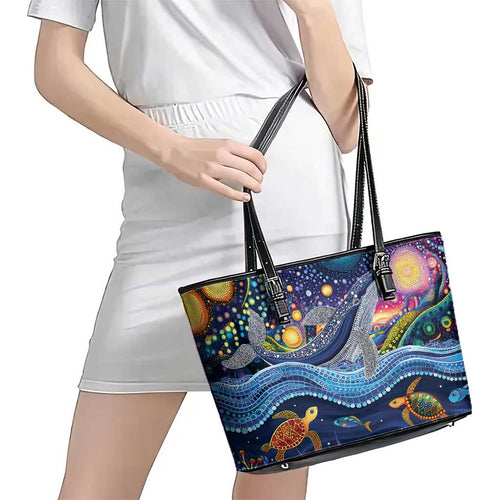 Heal Country Heal Our Nation Aboriginal Dreamtime Leather Tote Bag