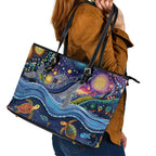 Heal Country Heal Our Nation Aboriginal Dreamtime Leather Tote Bag