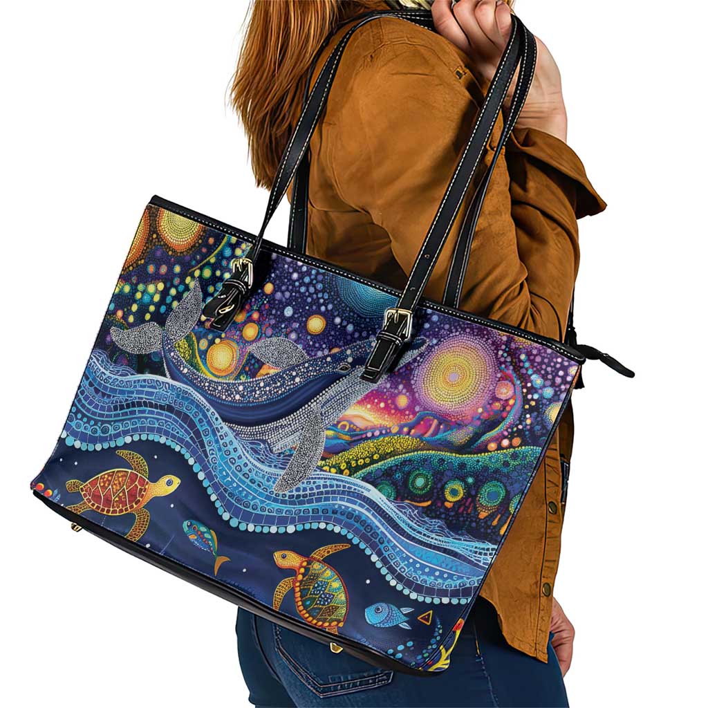Heal Country Heal Our Nation Aboriginal Dreamtime Leather Tote Bag