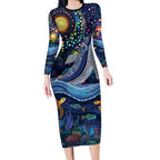 Heal Country Heal Our Nation Aboriginal Dreamtime Long Sleeve Bodycon Dress