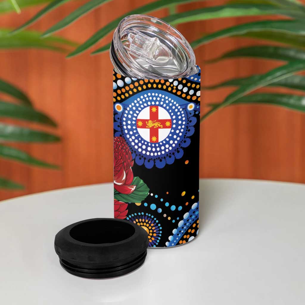 Australia New South Wales Waratahs 4 in 1 Can Cooler Tumbler Aboriginal Dot Art