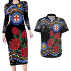 Australia New South Wales Waratahs Couples Matching Long Sleeve Bodycon Dress and Hawaiian Shirt Aboriginal Dot Art