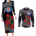 Australia New South Wales Waratahs Couples Matching Long Sleeve Bodycon Dress and Long Sleeve Button Shirt Aboriginal Dot Art
