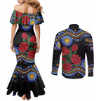 Australia New South Wales Waratahs Couples Matching Mermaid Dress and Long Sleeve Button Shirt Aboriginal Dot Art