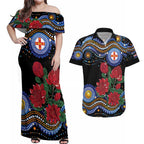 Australia New South Wales Waratahs Couples Matching Off Shoulder Maxi Dress and Hawaiian Shirt Aboriginal Dot Art