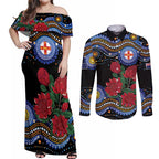 Australia New South Wales Waratahs Couples Matching Off Shoulder Maxi Dress and Long Sleeve Button Shirt Aboriginal Dot Art