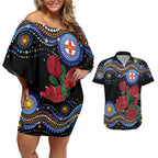 Australia New South Wales Waratahs Couples Matching Off Shoulder Short Dress and Hawaiian Shirt Aboriginal Dot Art