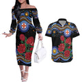 Australia New South Wales Waratahs Couples Matching Off The Shoulder Long Sleeve Dress and Hawaiian Shirt Aboriginal Dot Art