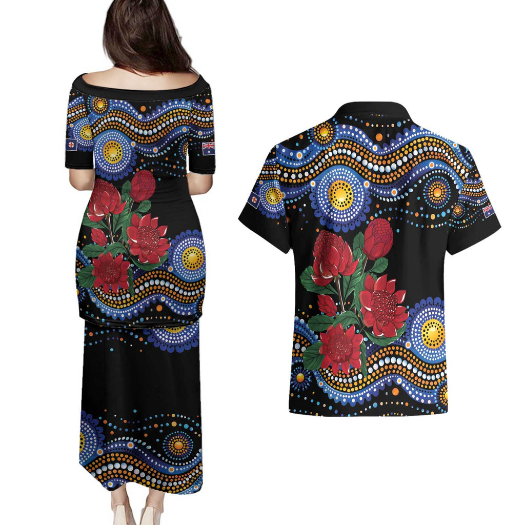 Australia New South Wales Waratahs Couples Matching Puletasi and Hawaiian Shirt Aboriginal Dot Art